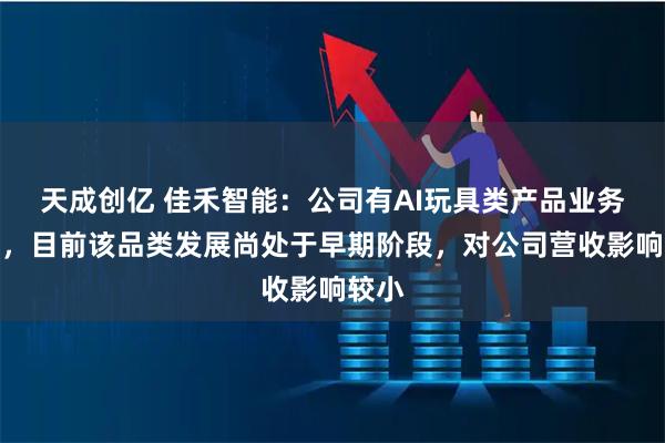 天成创亿 佳禾智能：公司有AI玩具类产品业务布局，目前该品类发展尚处于早期阶段，对公司营收影响较小